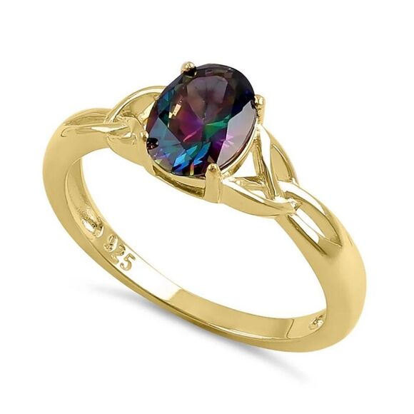 Charmed Oval Rainbow Mystic Topaz Gold Vermeil Ring - Picture 1 of 4